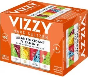 Twelve Pack of Vizzy Hard Seltzer on White Background