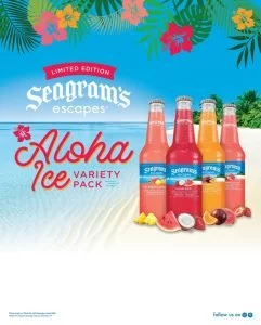 Seagram’s Escapes Aloha Ice Variety Pack on Beach Advertisement