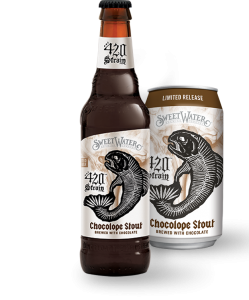 Side-by-Side of SweetWater 420 Strain Chocolope Stout Bottle and Can