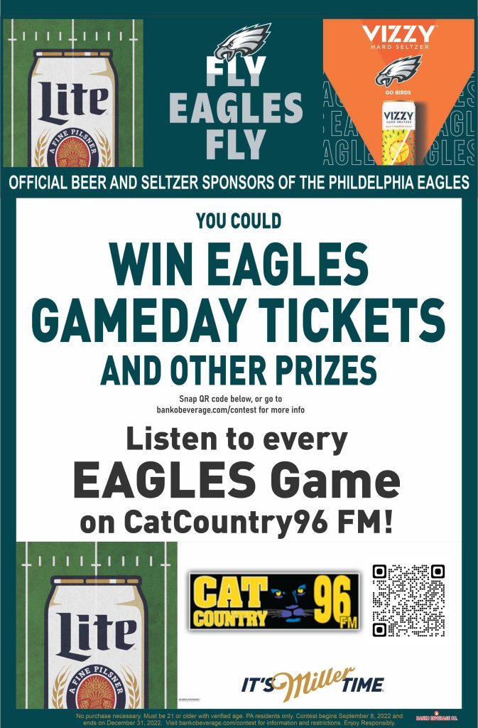 Football Flyer with eagles and miller branding-- Enter to win eagles tickets by listening to CAT COUNTRY 96