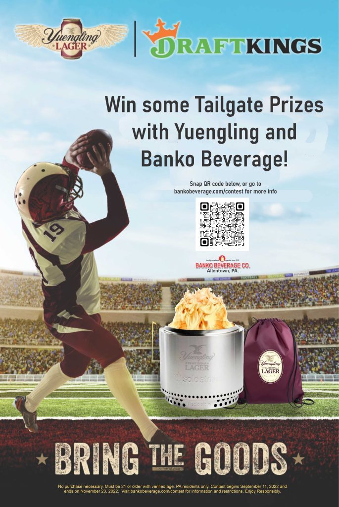 Football player catching ball- Enter to win Yuengling Tailgate Prizes