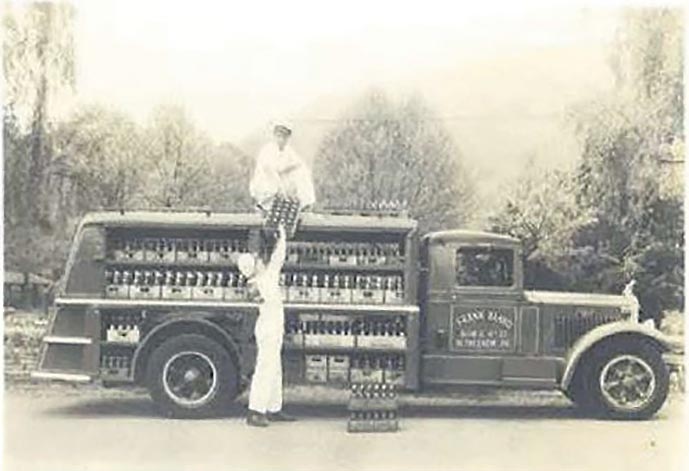 Historic image of two Banko Beverage employees and truck